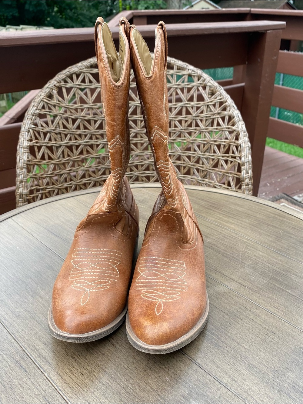 Women's Tan Leather Combat & Moto Boots - Classic Western Stitch Detail